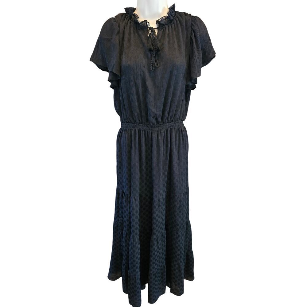 Max Studio Black Tiered Maxi Dress Lace Witchy Sz S / M (?) Whimsigoth EUC